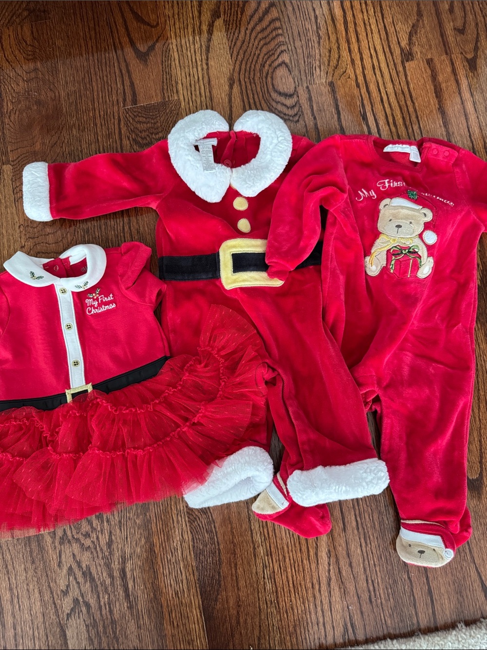 Little Me Red Baby Holiday Outfit Trio with Tutu & Bear Romper